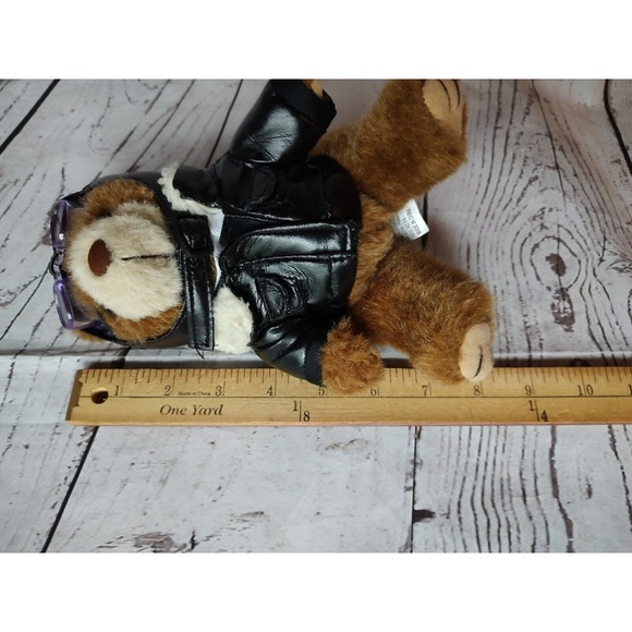 Green Pond Aviator Pilot Bear Leather Jacket Plush Stuffed Animal with Goggles - Picture 5 of 5